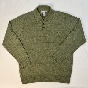 Geoffrey Beene Green Knit Long Sleeve Polo Shirt Men’s Large